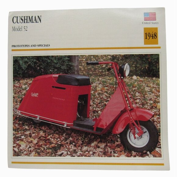 Cushman Model 52 United States 1948 Red Scooter Motorcycle Spec Card Sheet - Picture 1 of 2